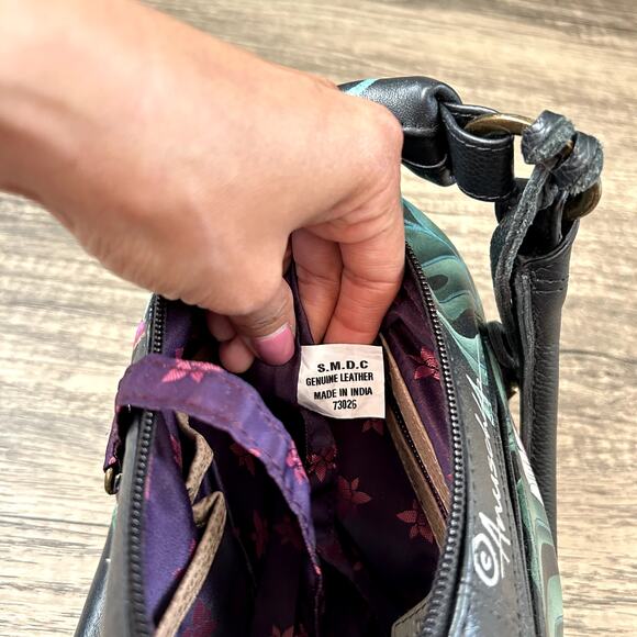 Anuschka Medium Zip Boho Island Escape Black Shoulder Bag - Picture 13 of 16